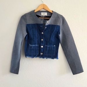 HYPR Mixed-Media Blue Denim and Gray Jacket